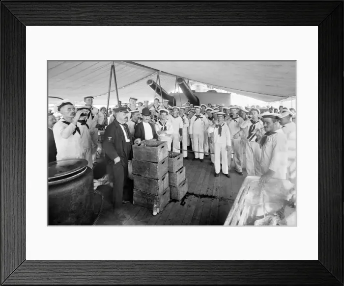 Framed Print : American Navy sailors queuing for beer on the USS Massachuse Framed Print : American Navy sailors queuing for beer on the USS Massachuse