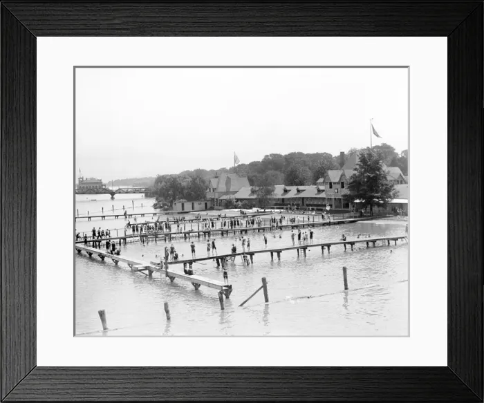 Framed Print : People swimming at an outdoor bath house in Detroit, Michiga Framed Print : People swimming at an outdoor bath house in Detroit, Michiga