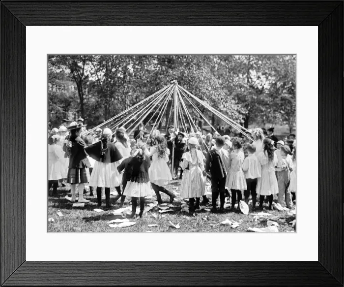 Framed Print : Children dancing around a May pole, Central Park, New York C Framed Print : Children dancing around a May pole, Central Park, New York C
