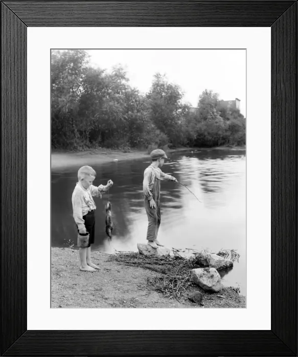 Framed Print : Boys fishing at a lake in Summit, Illinois, USA Framed Print : Boys fishing at a lake in Summit, Illinois, USA