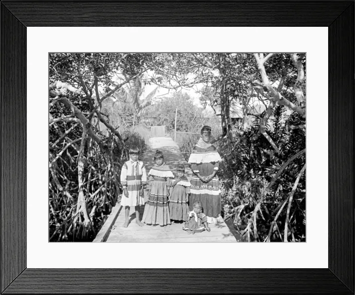 Framed Print : Seminole American Indian mother and children in traditonal d Framed Print : Seminole American Indian mother and children in traditonal d