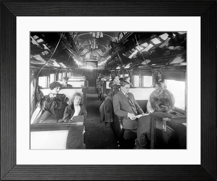 Framed Print : Passengers in a standard Pullman car - deluxe overland limit