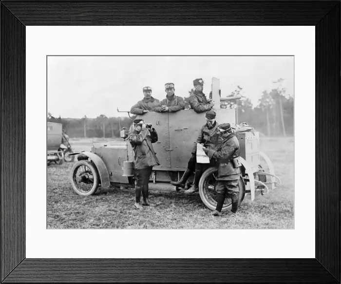Framed Print : Soldiers in an armoured car during WWI in America Framed Print : Soldiers in an armoured car during WWI in America