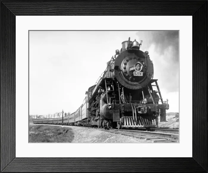Framed Print : A steam engine on the American railway rounding a curve Framed Print : A steam engine on the American railway rounding a curve