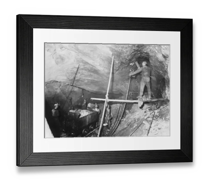 Framed Print : Miners loading a mine car in a coal mine in America Framed Print : Miners loading a mine car in a coal mine in America
