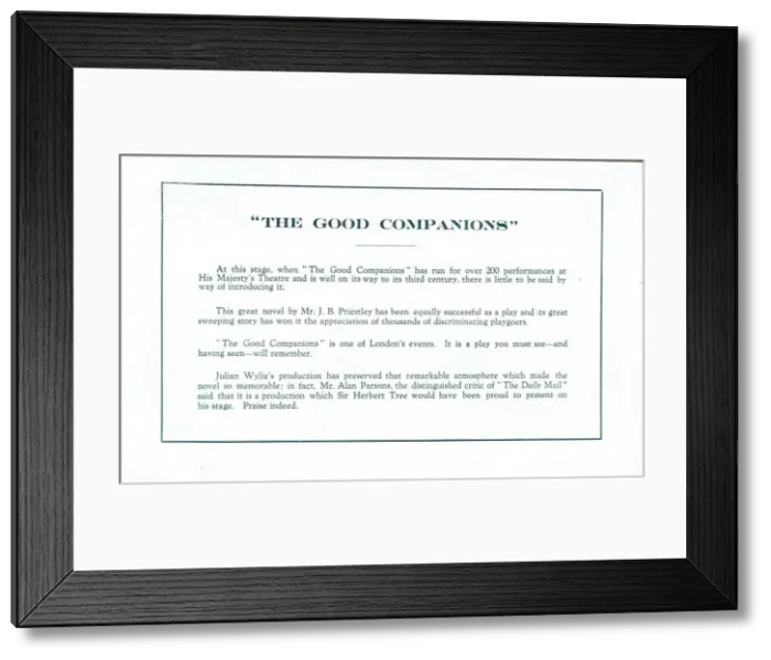Framed Print : The Good Companions by J. B. Priestley & Edward Knoblock Framed Print : The Good Companions by J. B. Priestley & Edward Knoblock