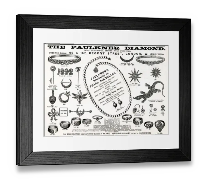 Framed Print : Advert for Faulkner diamond jewellery 1892 Framed Print : Advert for Faulkner diamond jewellery 1892
