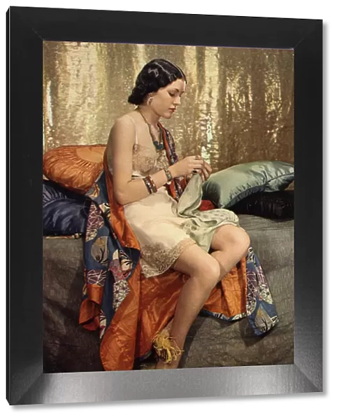 Model posing in lingerie, 1934 Vivex colour photograph