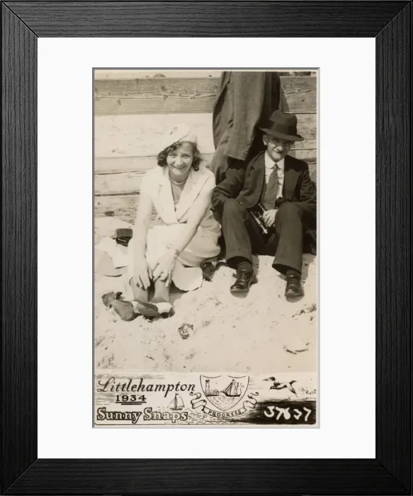 Framed Print : Littlehampton - Young woman and her Father-in-law on beach Framed Print : Littlehampton - Young woman and her Father-in-law on beach
