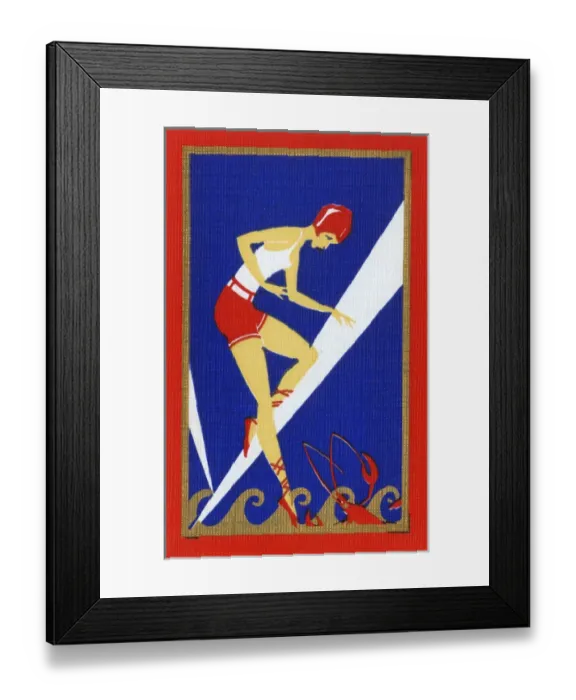 Framed Print : American Art Deco Playing Card Back - Female bather (1) Framed Print : American Art Deco Playing Card Back - Female bather (1)