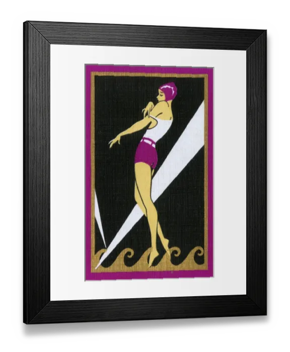 Framed Print : American Art Deco Playing Card Back - Female bather (2) Framed Print : American Art Deco Playing Card Back - Female bather (2)