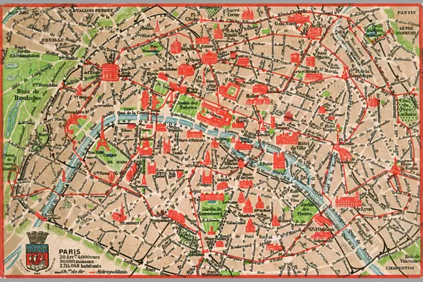 Map of Paris in 1908 with geographic and demographical data