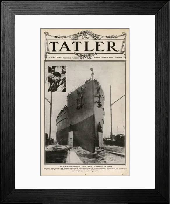 Framed Print : Tatler cover, launch of HMS Neptune, new super Dreadnought Framed Print : Tatler cover, launch of HMS Neptune, new super Dreadnought