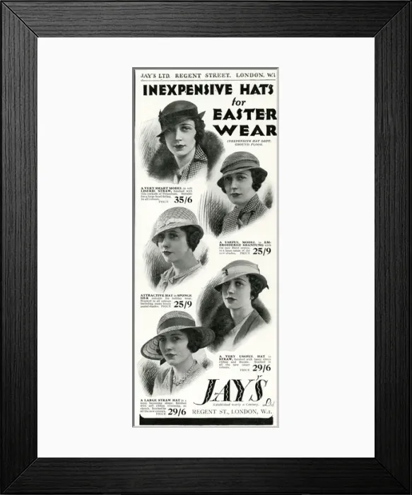 Framed Print : Advert for Jays hats for Easter 1933 Framed Print : Advert for Jays hats for Easter 1933
