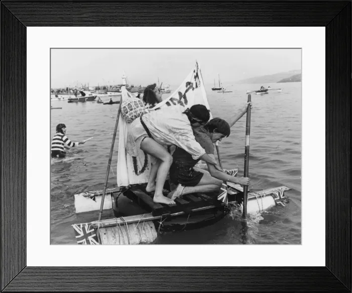 Framed Print : Two men competing in a raft race, St Ives, Cornwall Framed Print : Two men competing in a raft race, St Ives, Cornwall