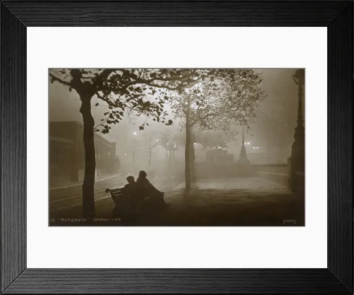 Framed Print : London at night - Two outcasts sit on a bench - Embankment Framed Print : London at night - Two outcasts sit on a bench - Embankment