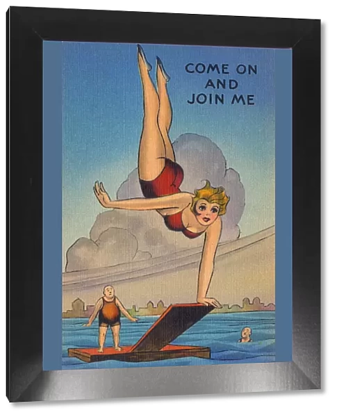 Come on and join me! - girl flies off a diving board