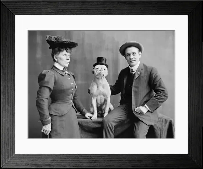 Framed Print : Portrait photo of Mr. and Mrs. Frank Kern and trained dog Bo Framed Print : Portrait photo of Mr. and Mrs. Frank Kern and trained dog Bo