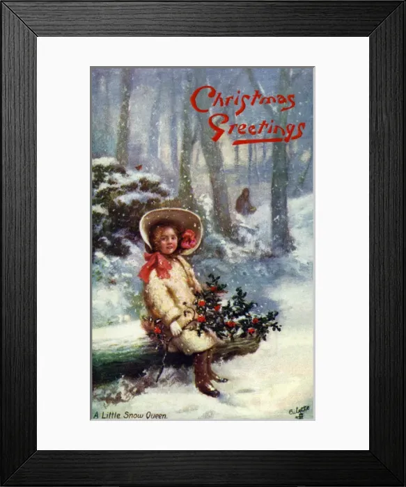Framed Print : Girl on a log with holly Framed Print : Girl on a log with holly