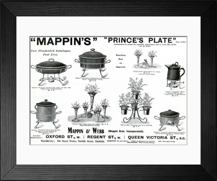 Framed Print : Advert for Mappin & Webb tureens & flower stands 1905 Framed Print : Advert for Mappin & Webb tureens & flower stands 1905
