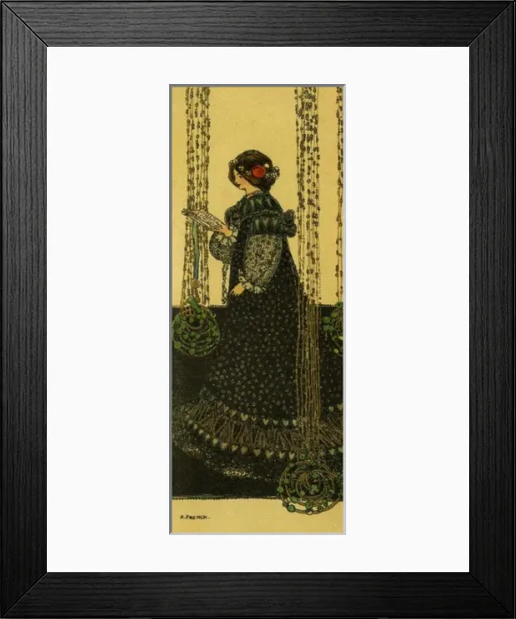 Framed Print : Finely dressed lady with a book Framed Print : Finely dressed lady with a book