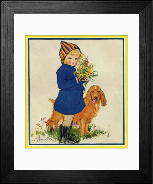 Framed Print : Young girl and her dog Framed Print : Young girl and her dog