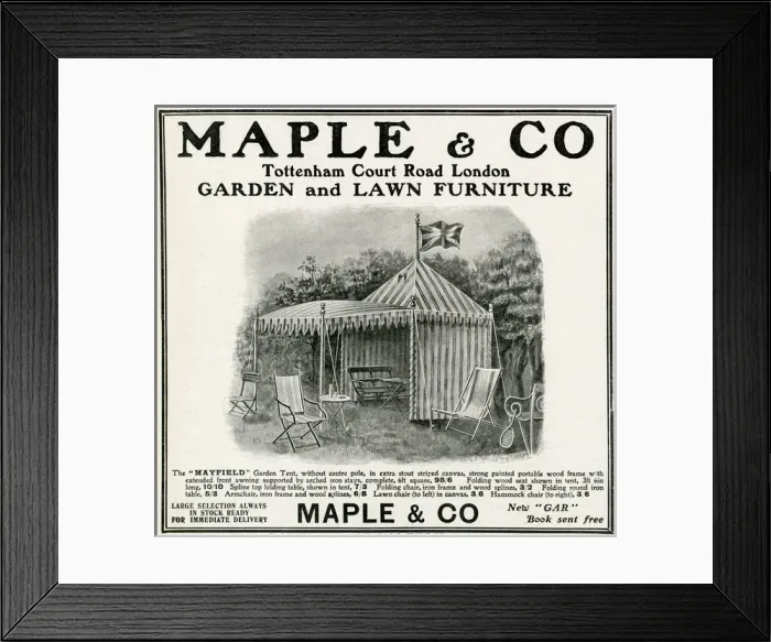 Framed Print : Advert for Maple & Co. garden and lawn furniture 1904 Framed Print : Advert for Maple & Co. garden and lawn furniture 1904