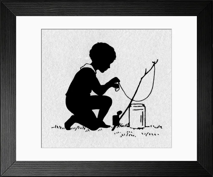Framed Print : Boy with fishing rod & jar Framed Print : Boy with fishing rod & jar