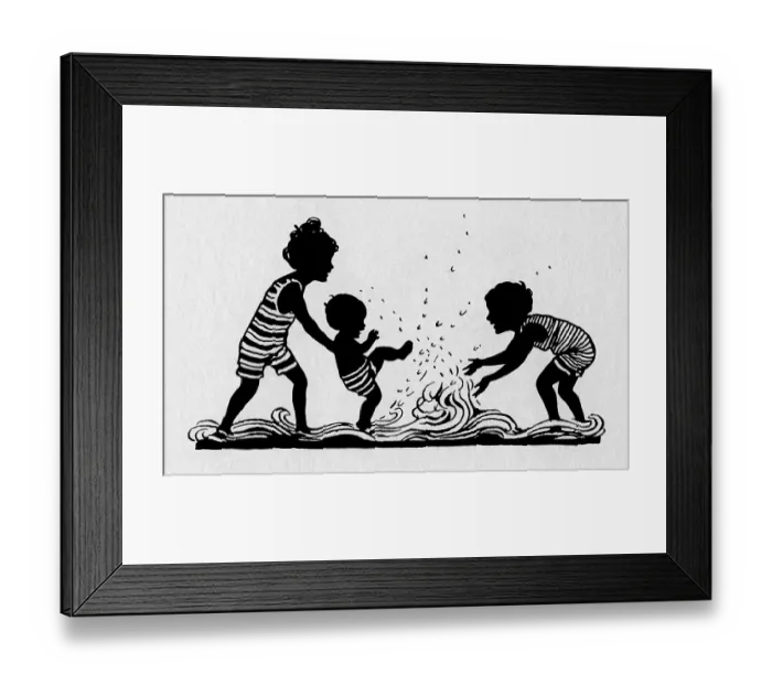 Framed Print : Boy, girl & baby in the sea Framed Print : Boy, girl & baby in the sea