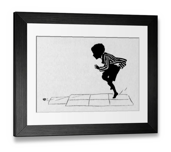 Framed Print : Hopscotch. Silhouette of a boy playing hopscotch.Date: circa 1930 Framed Print : Hopscotch. Silhouette of a boy playing hopscotch.Date: circa 1930