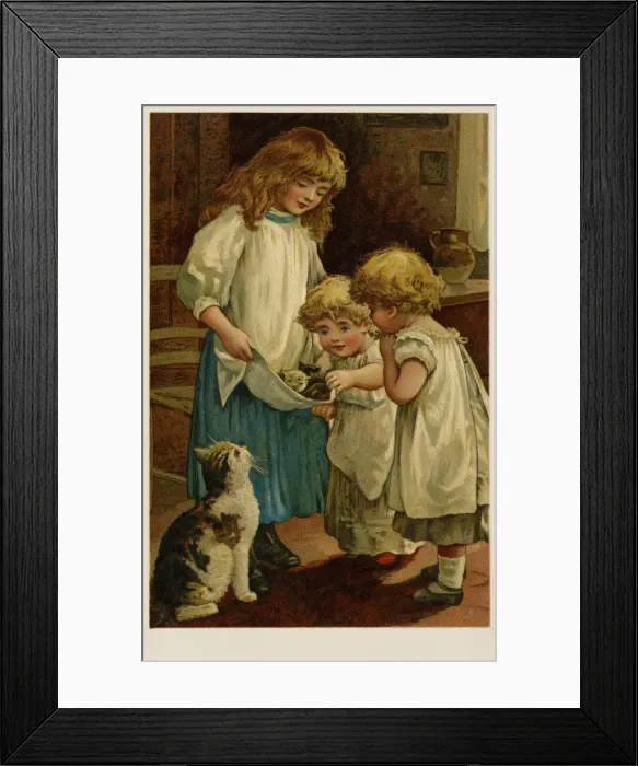 Framed Print : Children with kittens Framed Print : Children with kittens