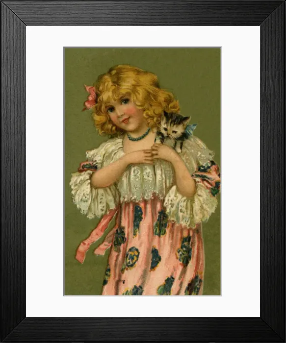 Framed Print : Edwardian child with a kitten Framed Print : Edwardian child with a kitten