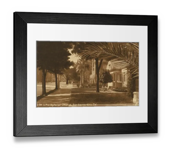Framed Print : E Street and church, San Bernardino, California, USA Framed Print : E Street and church, San Bernardino, California, USA