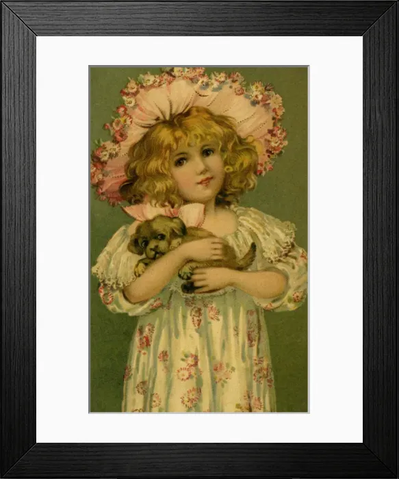 Framed Print : Edwardian child with a puppy Framed Print : Edwardian child with a puppy