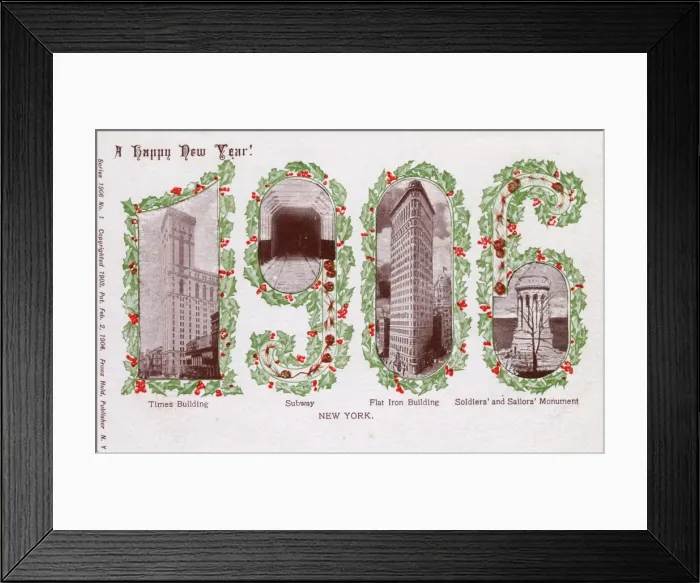 Framed Print : New York City, USA, on a New Year postcard Framed Print : New York City, USA, on a New Year postcard