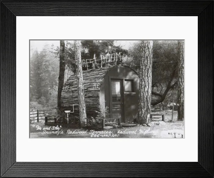 Framed Print : Rest Room, Grundys Redwood Terraces, California, USA Framed Print : Rest Room, Grundys Redwood Terraces, California, USA