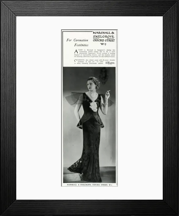 Framed Print : Advert for Marshall & Snelgrove lace dinner gown 1937 Framed Print : Advert for Marshall & Snelgrove lace dinner gown 1937