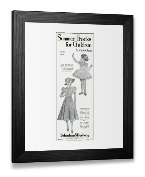 Framed Print : Advert for Debenham & Freebody girls frocks 1937 Framed Print : Advert for Debenham & Freebody girls frocks 1937