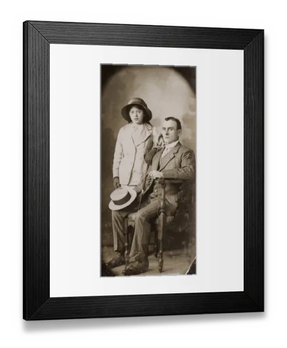 Framed Print : Studio portrait, man and girl Framed Print : Studio portrait, man and girl