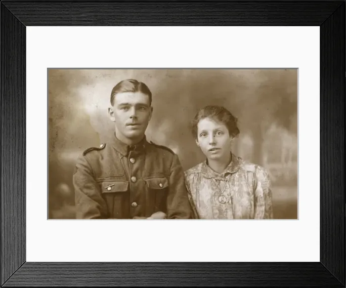 Framed Print : Studio portrait, young couple, WW1 Framed Print : Studio portrait, young couple, WW1