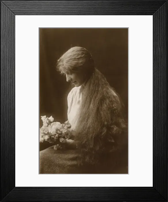 Framed Print : Studio portrait, young woman with long hair and flowers Framed Print : Studio portrait, young woman with long hair and flowers