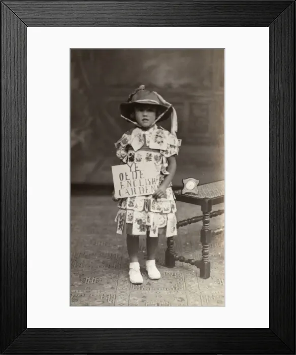 Framed Print : Studio portrait, little girl in Olde English Garden costume Framed Print : Studio portrait, little girl in Olde English Garden costume