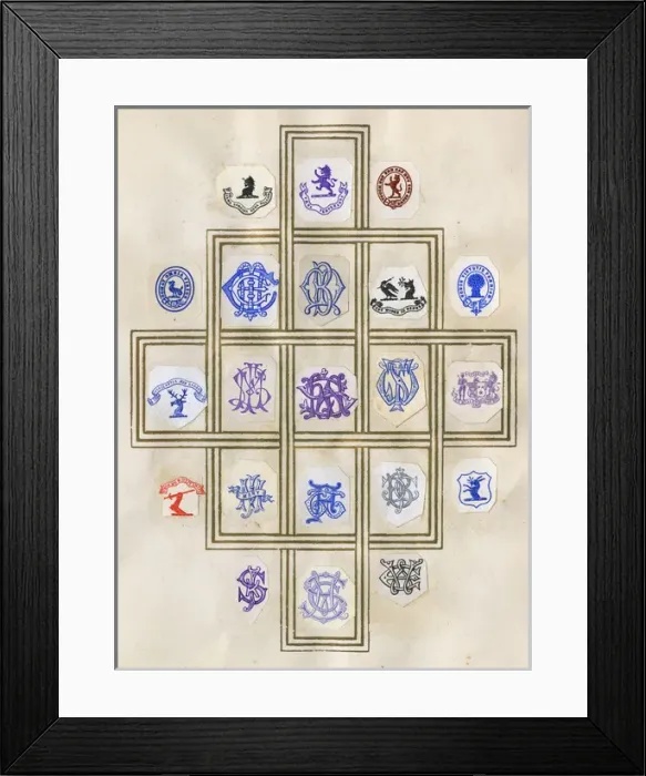 Framed Print : Loose page from a scrapbook of crests and heraldry Framed Print : Loose page from a scrapbook of crests and heraldry