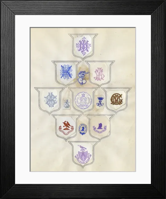 Framed Print : Loose page from a scrapbook of crests and heraldry