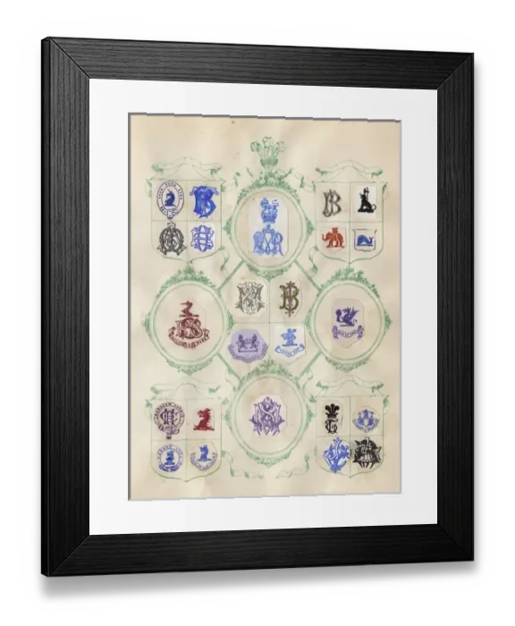 Framed Print : Loose page from a scrapbook of crests and heraldry Framed Print : Loose page from a scrapbook of crests and heraldry