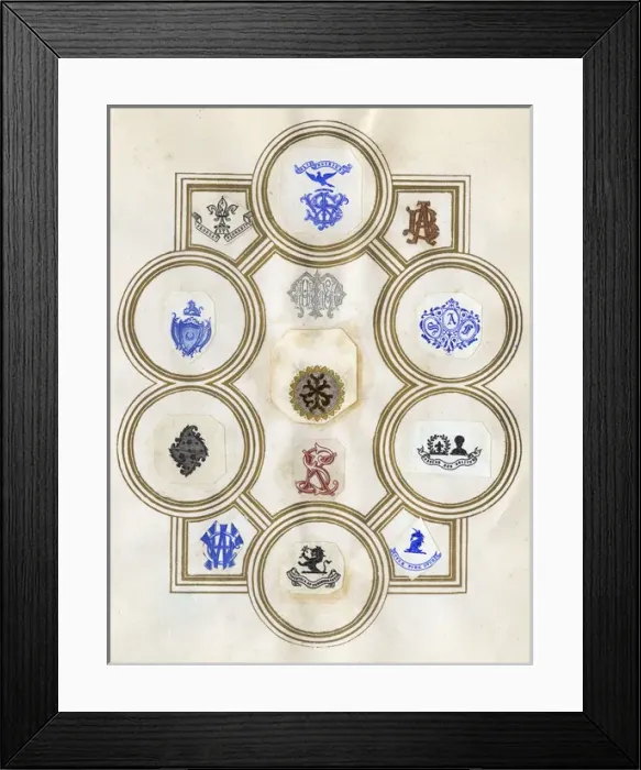Framed Print : Loose page from a scrapbook of crests and heraldry Framed Print : Loose page from a scrapbook of crests and heraldry