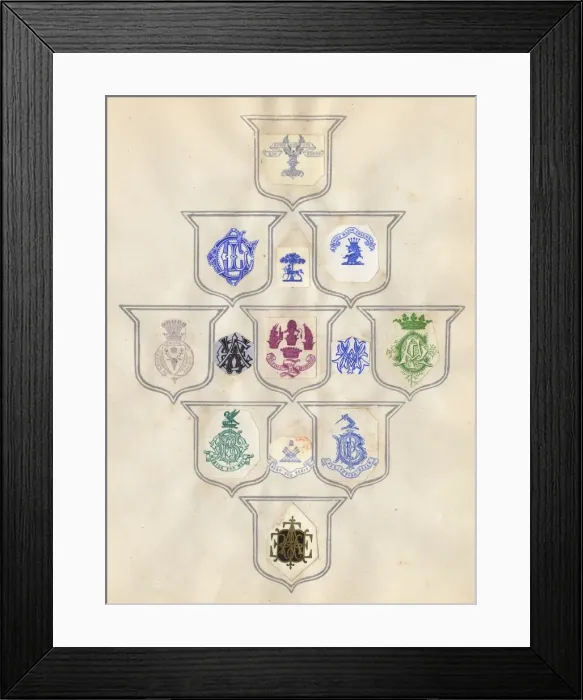 Framed Print : Loose page from a scrapbook of crests and heraldry