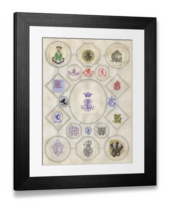 Framed Print : Loose page from a scrapbook of crests and heraldry Framed Print : Loose page from a scrapbook of crests and heraldry