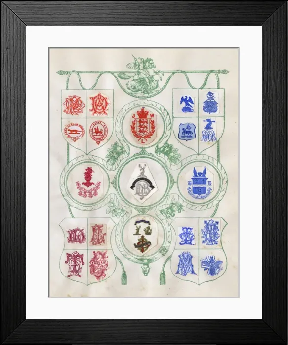 Framed Print : Loose page from a scrapbook of crests and heraldry Framed Print : Loose page from a scrapbook of crests and heraldry