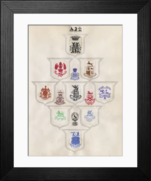 Framed Print : Loose page from a scrapbook of crests and heraldry